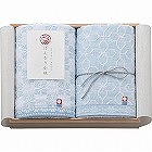 はんなり小紋　フェイスタオル２枚セット（木箱入）　ブルー