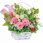 プリザーブドフラワー籠入り　ピンク