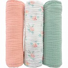 スワドルデザインズ　モスリンブランケット３枚セット　ピーチピンクフローラル
