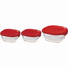 ハリオ　耐熱ガラス製保存容器３個セット　レッド