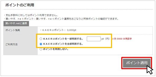 ご使用するポイント数を指定してください。